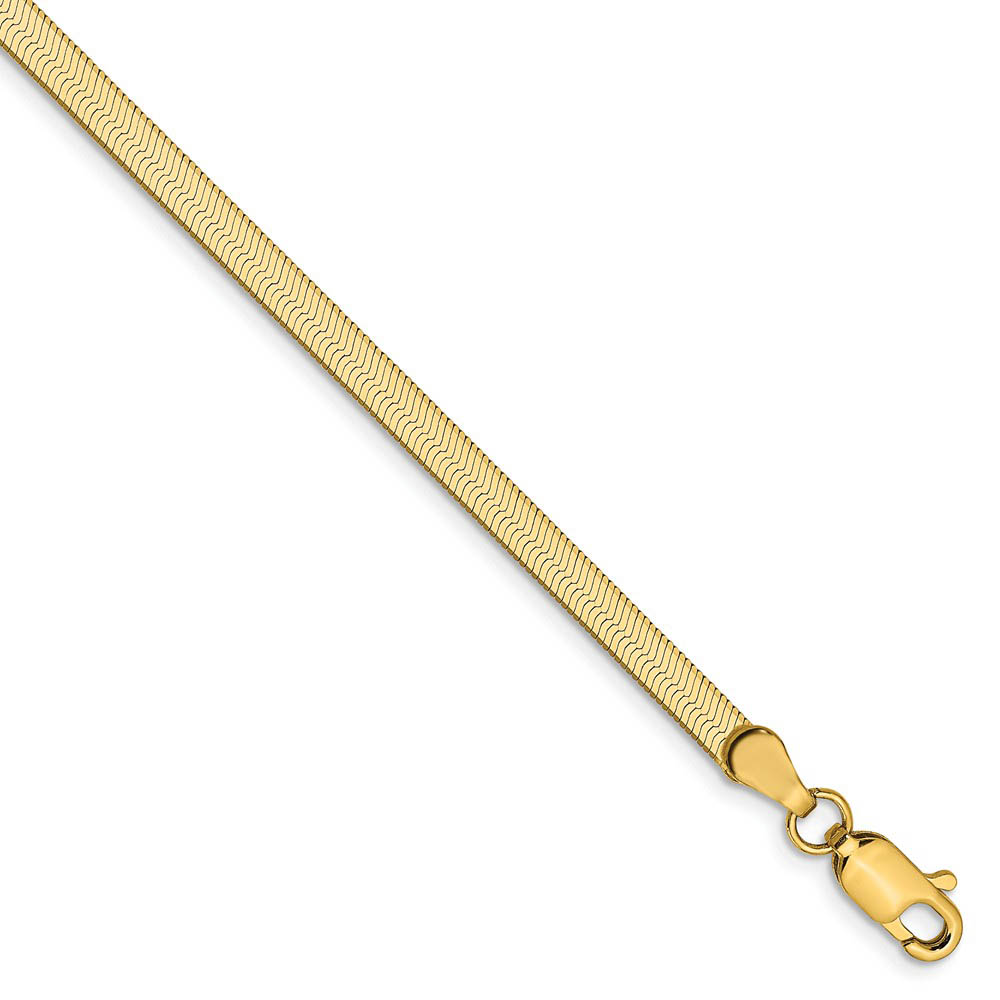 3mm, 14k Yellow Gold, Solid Herringbone Chain Bracelet, 7 Inch