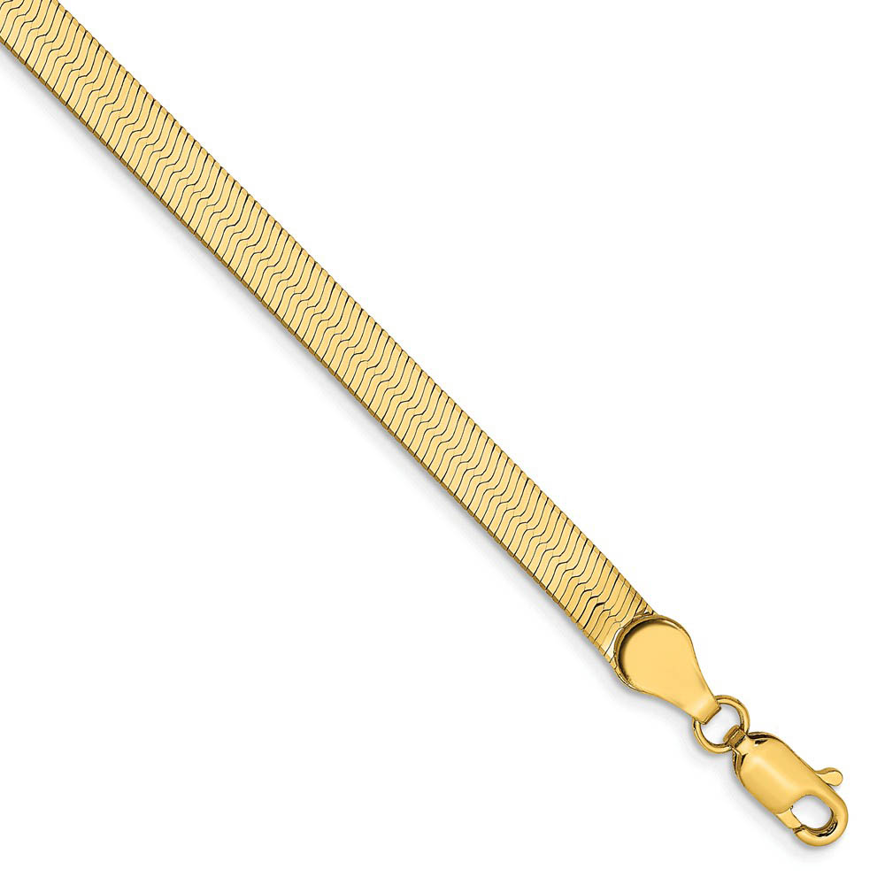 4mm, 14k Yellow Gold, Solid Herringbone Chain Bracelet