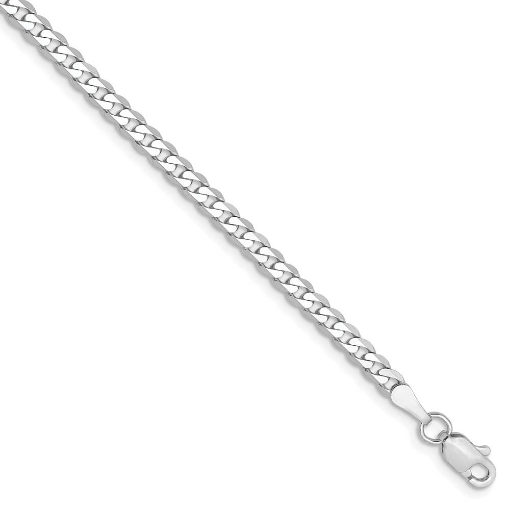 2.9mm, 14k White Gold, Flat Beveled Curb Chain Bracelet