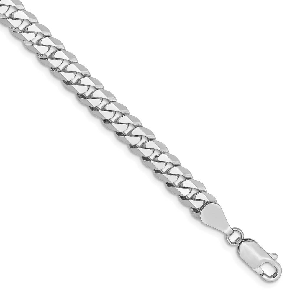 Men&#039;s 5.75mm, 14k White Gold, Flat Beveled Curb Chain Bracelet, 7 Inch