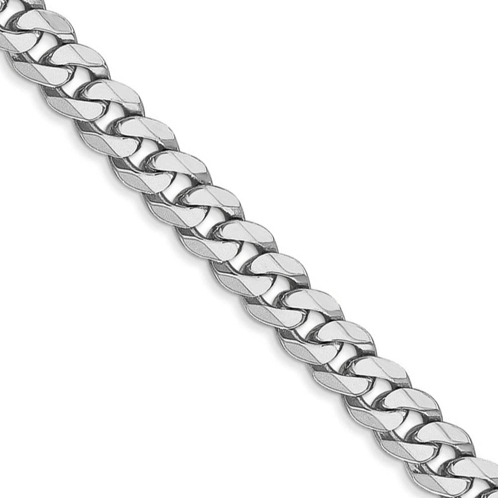 Men&#039;s 5.75mm, 14k White Gold, Flat Beveled Curb Chain Necklace, 18 In