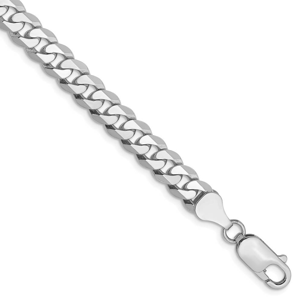 Men's 6.25mm, 14k White Gold, Flat Beveled Curb Chain Bracelet