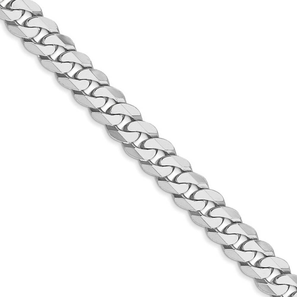 Men&#039;s 6.25mm, 14k White Gold, Flat Beveled Curb Chain Necklace, 18 In