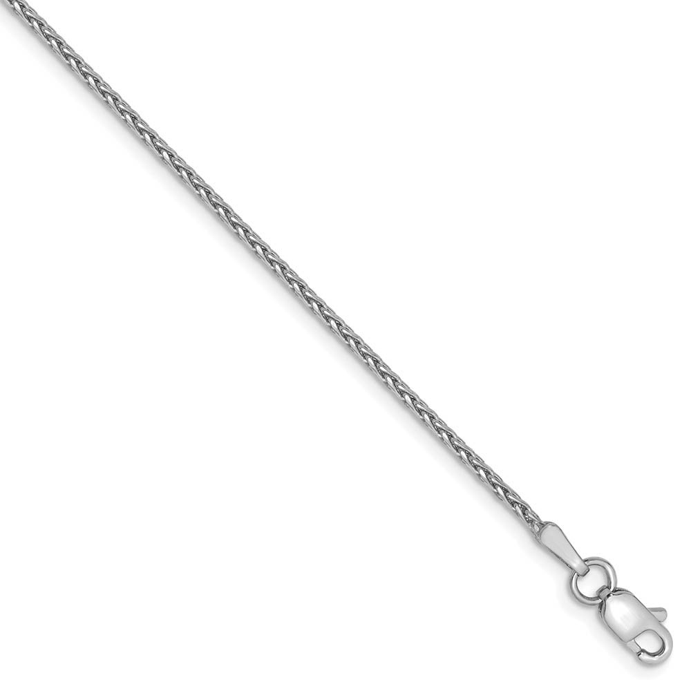 1.5mm, 14k White Gold, Solid D/C Round Wheat Chain Anklet, 9 Inch