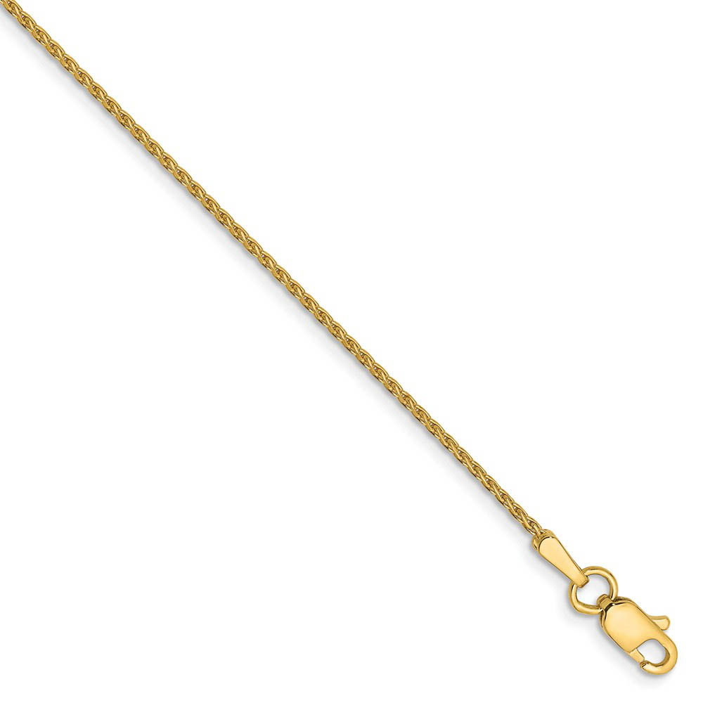 1mm 14k Yellow Gold Diamond Cut Round Wheat Chain Anklet