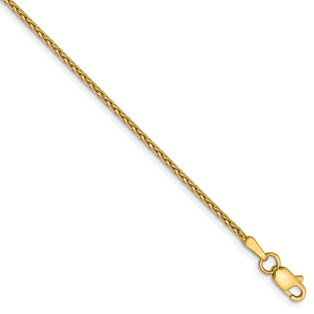 1.5mm 14k Yellow Gold Diamond Cut Round Wheat Chain Bracelet, 6 Inch