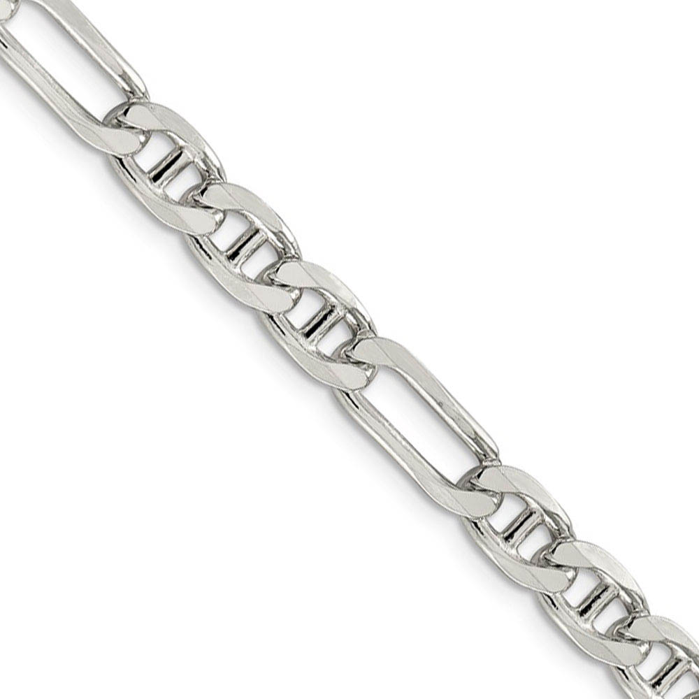 Mens 6.5mm Sterling Silver Solid Figaro Anchor Chain Necklace, 26 Inch