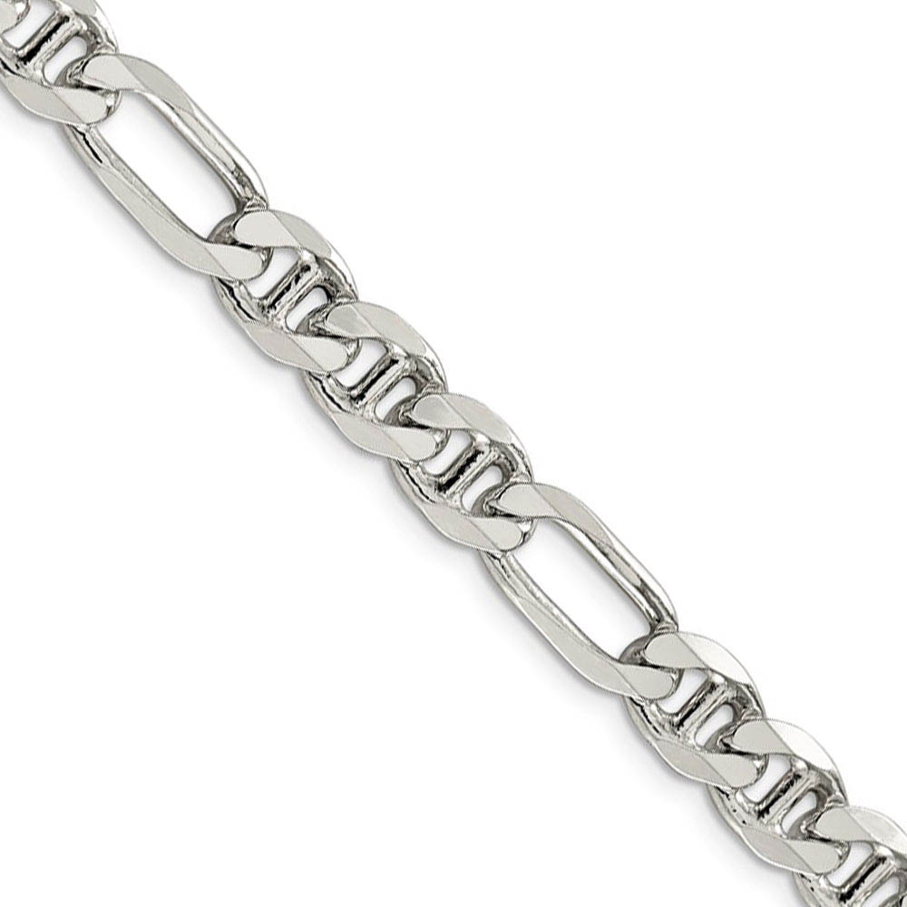 Mens 7.75mm Sterling Silver Solid Figaro Anchor Chain Bracelet, 7 Inch