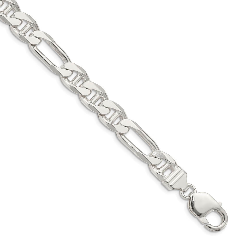 Mens 8.75mm Sterling Silver Solid Figaro Anchor Chain Bracelet, 8 Inch