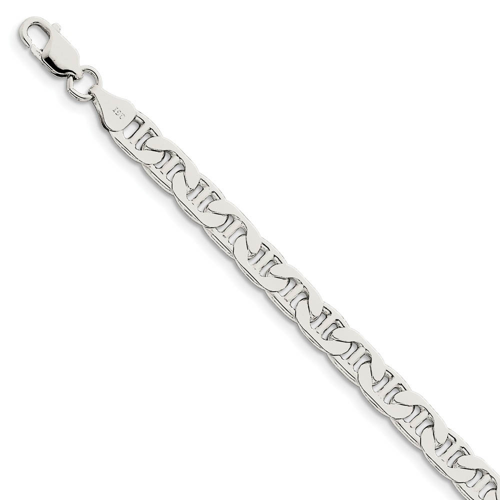 Men&#039;s 6.5mm, Sterling Silver, Solid Anchor Chain Bracelet, 7 Inch