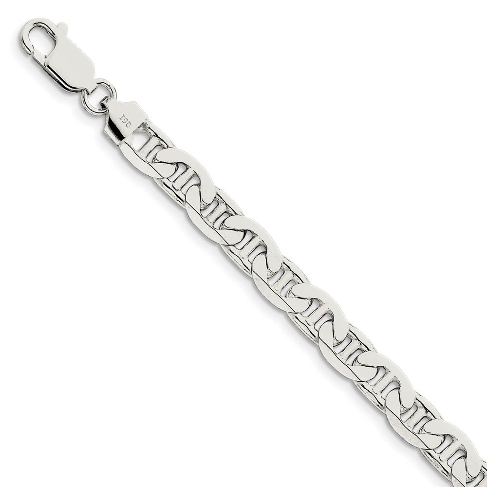 Men&#039;s 7mm, Sterling Silver, Solid Anchor Chain Bracelet, 7 Inch