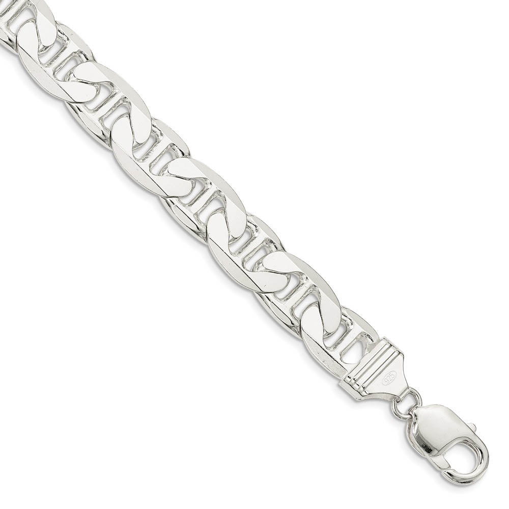 Men&#039;s 11.5mm, Sterling Silver, Solid Anchor Chain Bracelet, 8 Inch