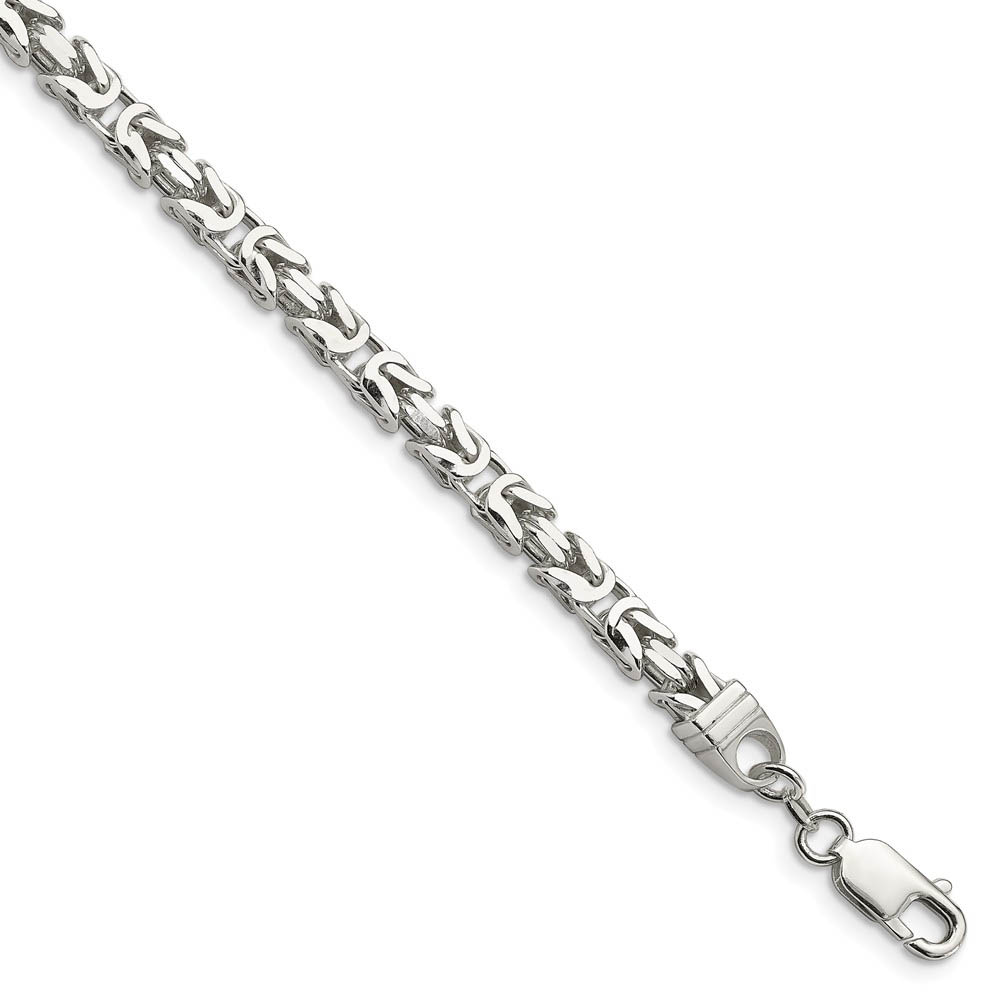 Mens 5mm Sterling Silver Square Solid Byzantine Chain Bracelet, 8 Inch