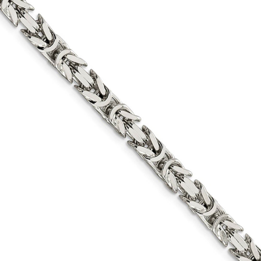 Mens 5mm Sterling Silver Square Solid Byzantine Chain Necklace, 20in