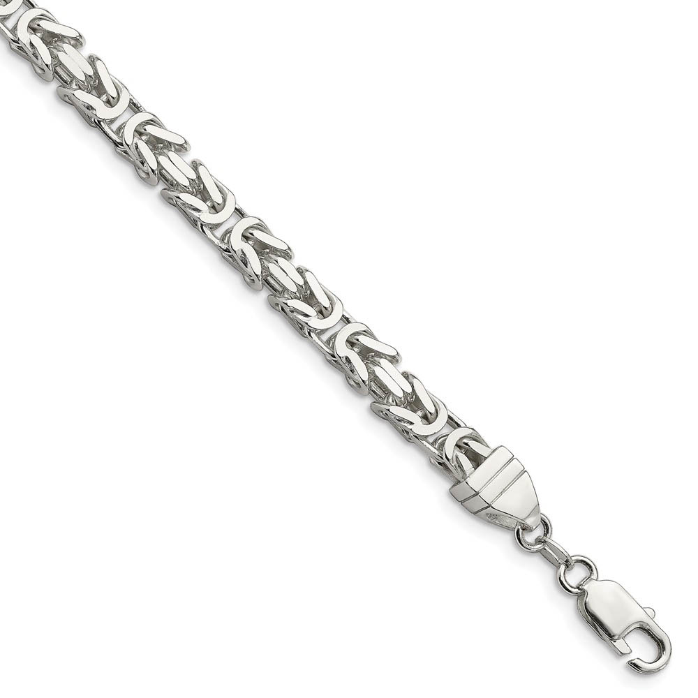 Mens 6mm Sterling Silver Square Solid Byzantine Chain Bracelet