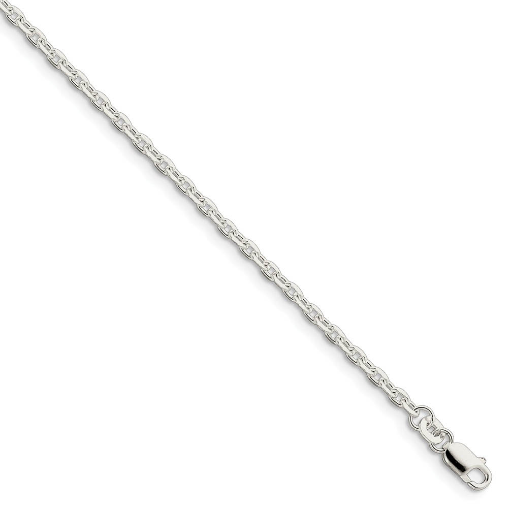 2.75mm, Sterling Silver Solid Beveled Cable Chain Bracelet, 7 Inch