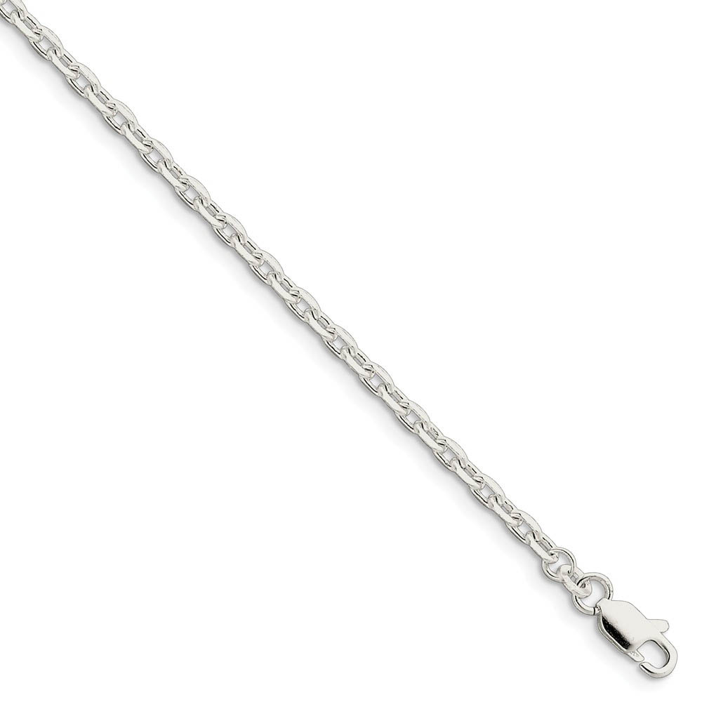 3.25mm, Sterling Silver Solid Beveled Cable Chain Bracelet, 7 Inch