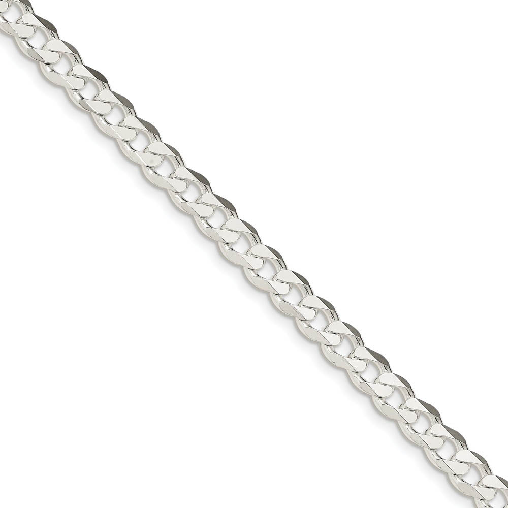 Men&#039;s 7mm, Sterling Silver Solid Flat Curb Chain Bracelet, 7 Inch