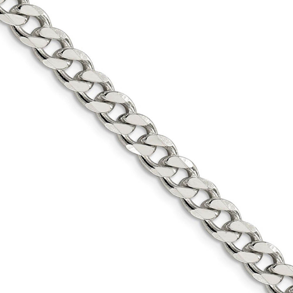 Men&#039;s 7mm, Sterling Silver Solid Flat Curb Chain Necklace, 16 Inch