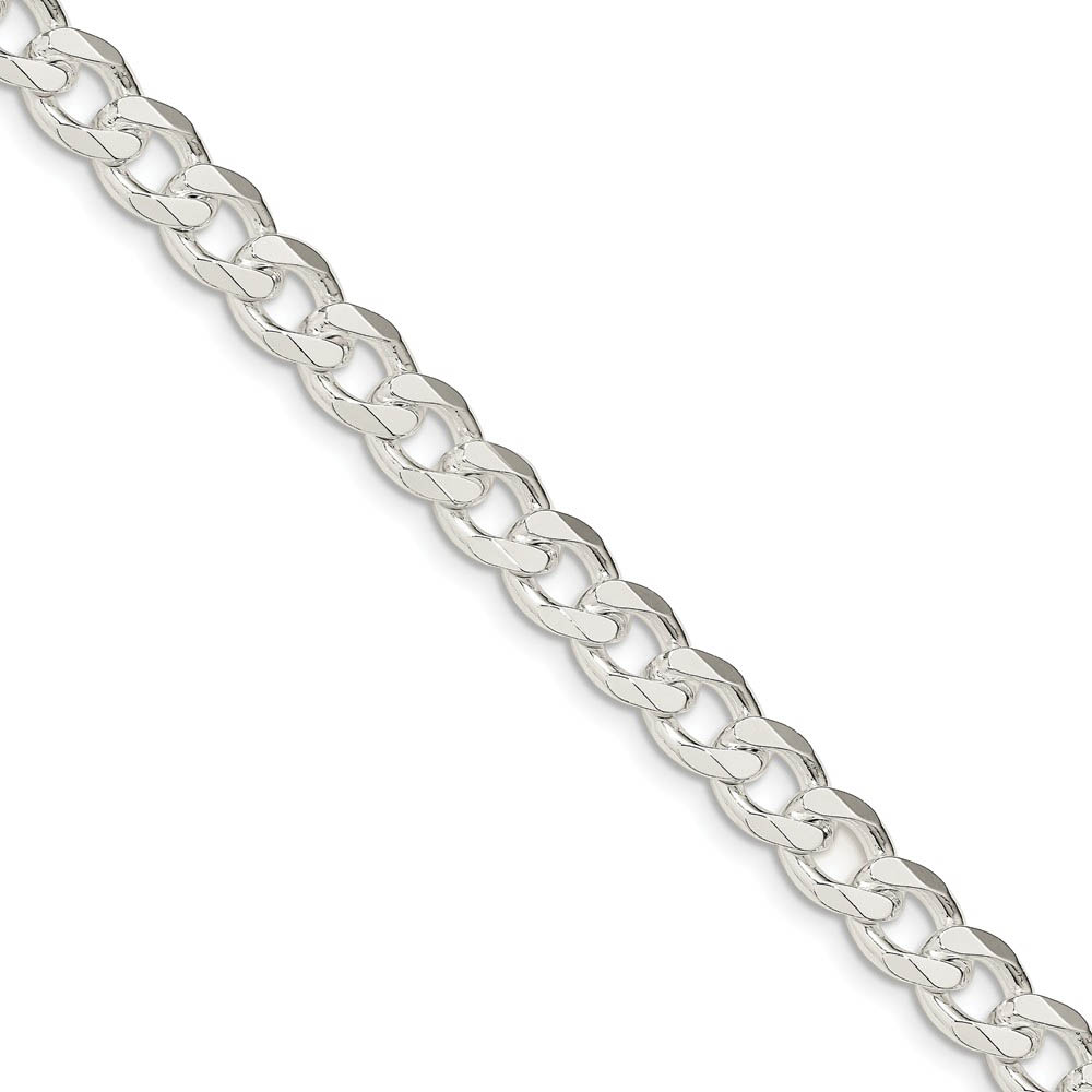 Men&#039;s 8mm, Sterling Silver Solid Flat Curb Chain Bracelet