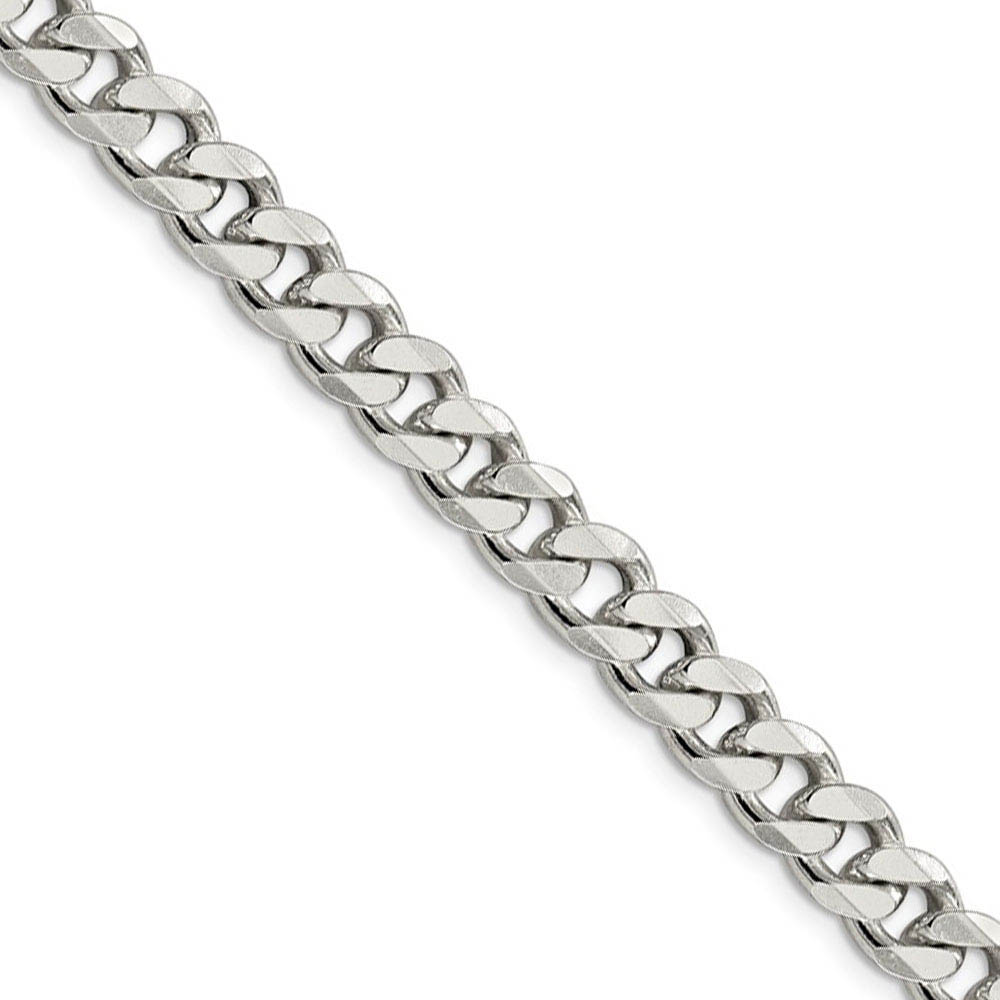 Men&#039;s 8mm, Sterling Silver Solid Flat Curb Chain Necklace, 18 Inch