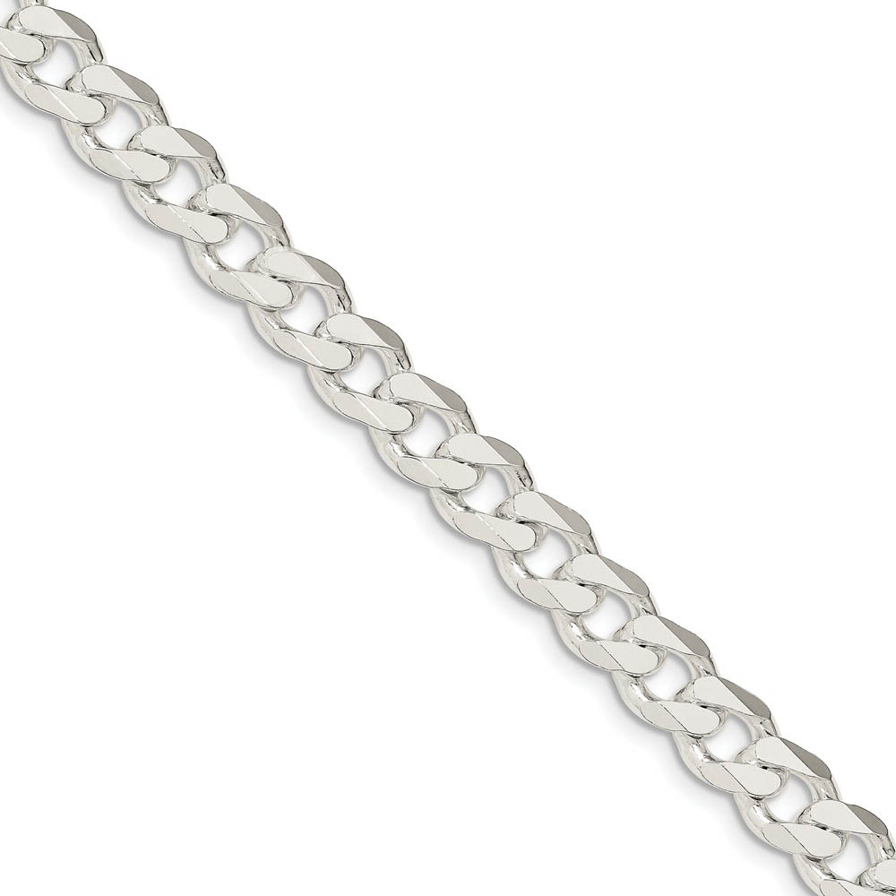 Men&#039;s 9mm, Sterling Silver Solid Flat Curb Chain Bracelet