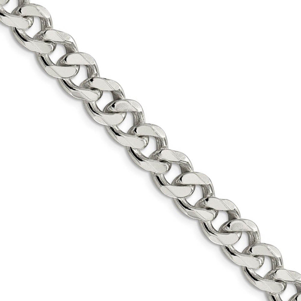 Men&#039;s 9mm, Sterling Silver Solid Flat Curb Chain Necklace, 18 Inch