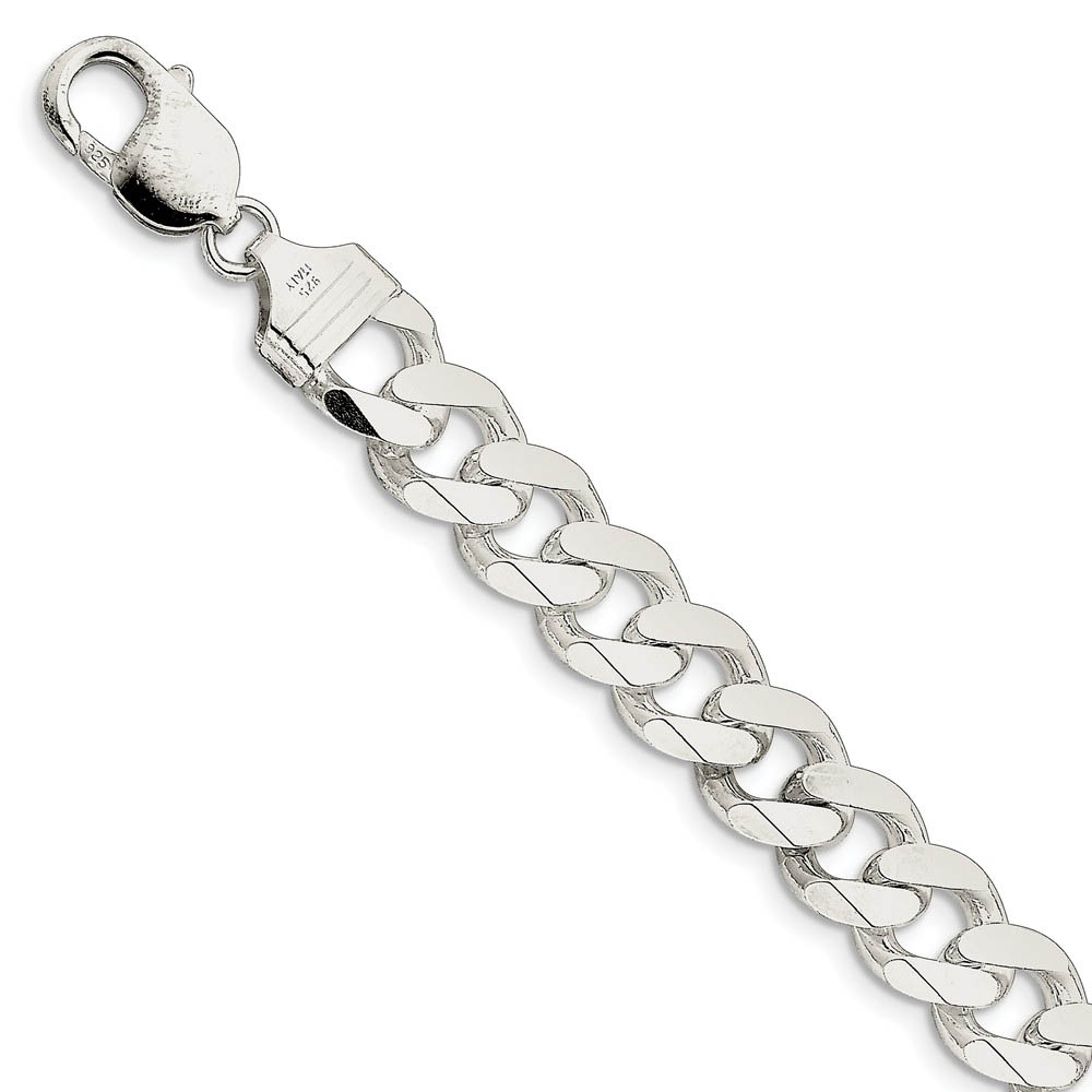 Men&#039;s 11mm, Sterling Silver Solid Flat Curb Chain Bracelet