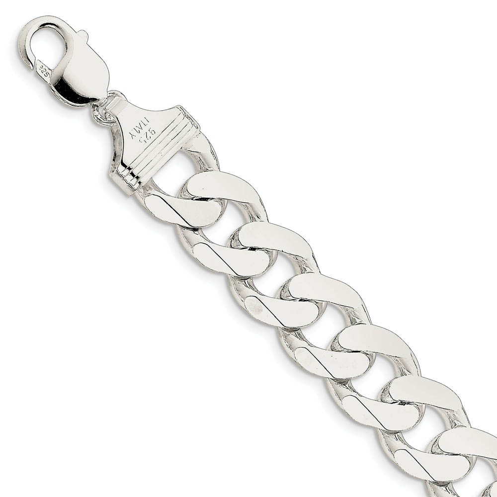 Men&#039;s 15mm, Sterling Silver Solid Flat Curb Chain Bracelet