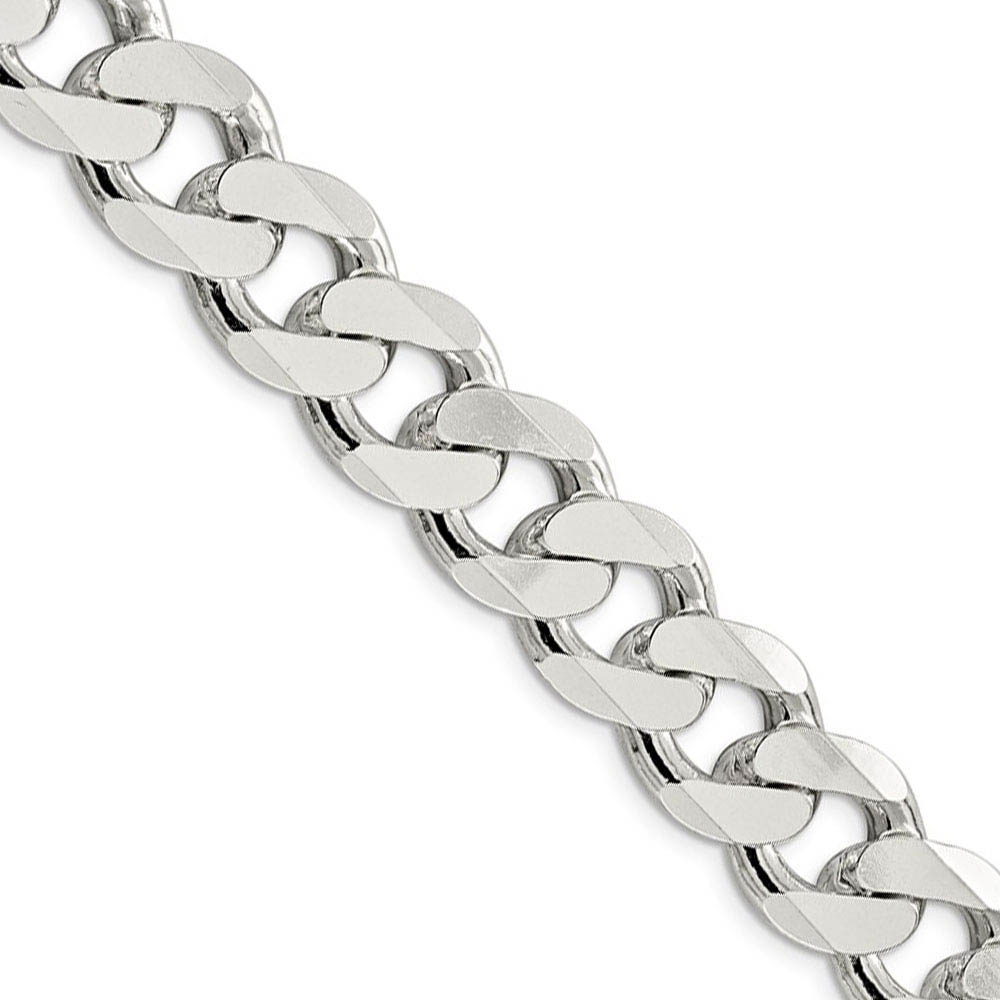 Men's 15mm, Sterling Silver Solid Flat Curb Chain Necklace