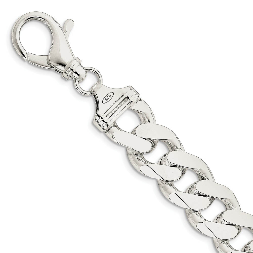 Mens 16.2mm Sterling Silver Solid Flat Curb Chain Bracelet, 8 Inch