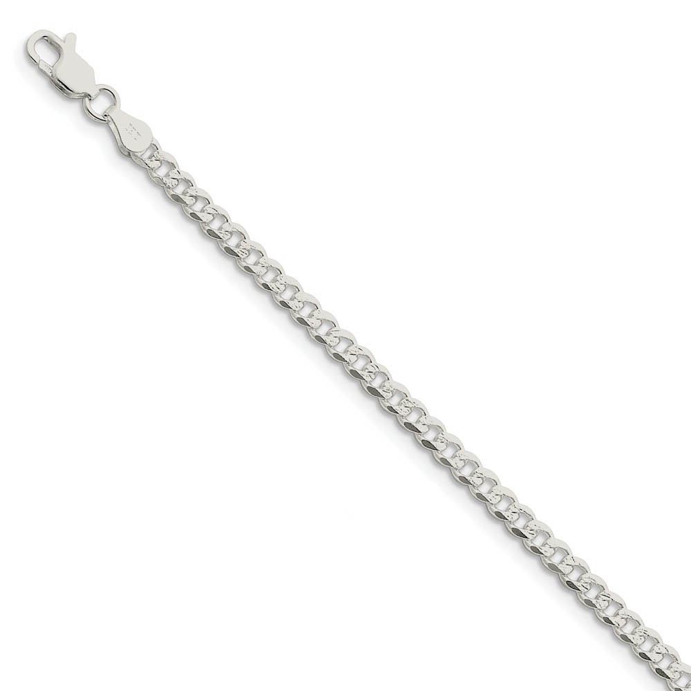 4mm, Sterling Silver Solid Pave Curb Chain Bracelet, 7 Inch