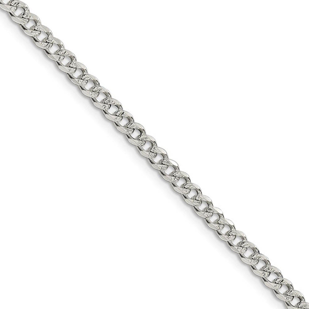 4mm, Sterling Silver Solid Pave Curb Chain Necklace, 16 Inch