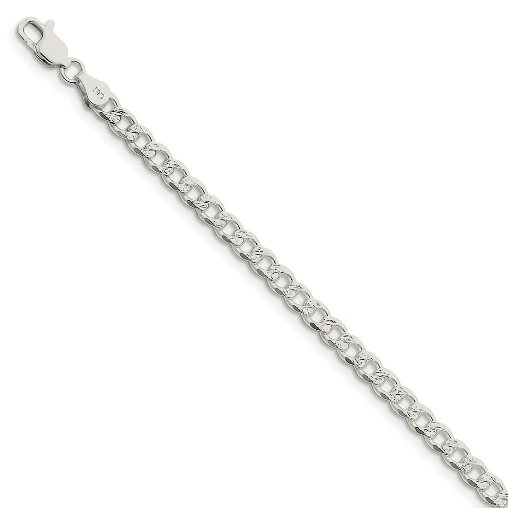 4.5mm, Sterling Silver Solid Pave Curb Chain Bracelet, 7 Inch