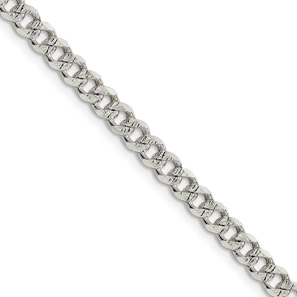 4.5mm, Sterling Silver Solid Pave Curb Chain Necklace, 16 Inch