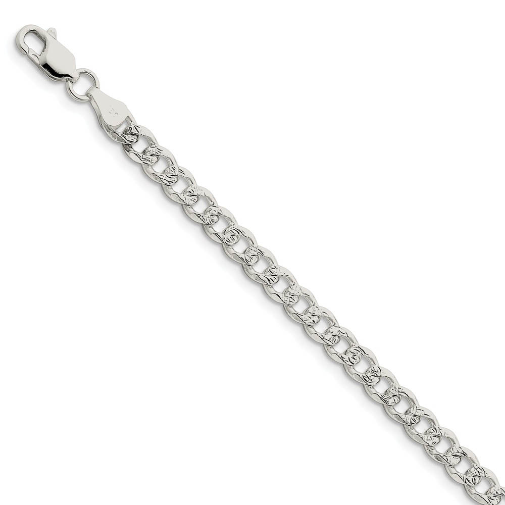 5.5mm, Sterling Silver Solid Pave Curb Chain Bracelet, 7 Inch