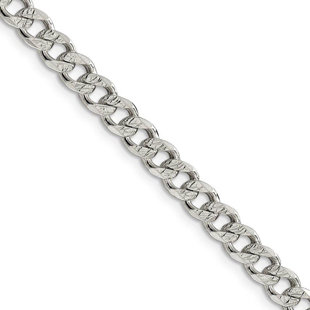 5.5mm, Sterling Silver Solid Pave Curb Chain Necklace, 18 Inch