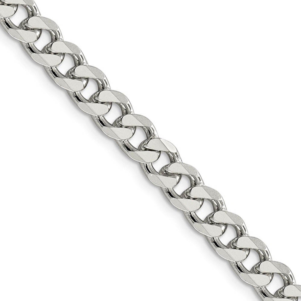 Men&#039;s 7mm, Sterling Silver Solid Pave Curb Chain Necklace, 18 Inch