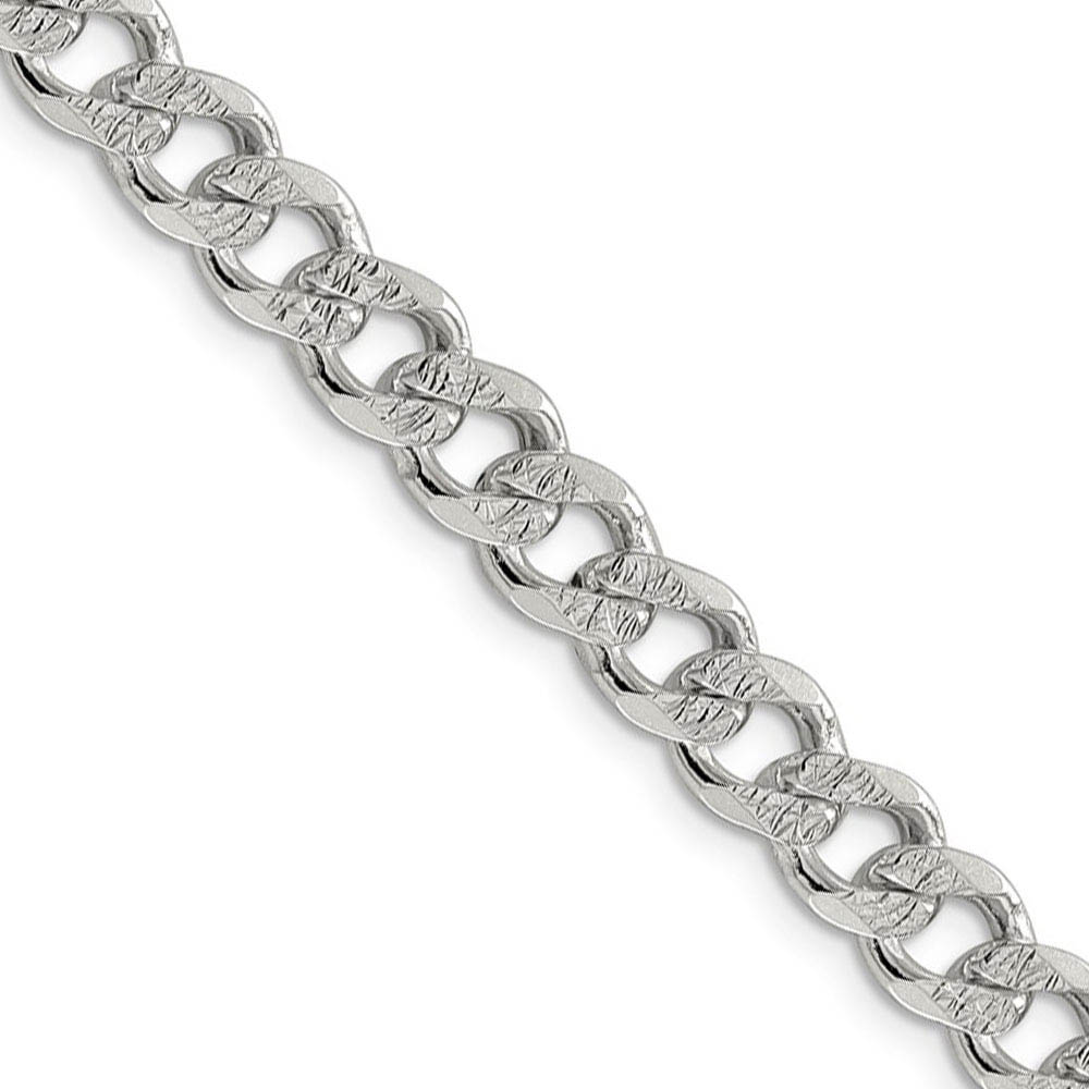 Men's 7.5mm, Sterling Silver Solid Pave Curb Chain Necklace