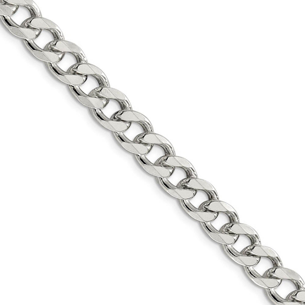 Men&#039;s 8mm, Sterling Silver Solid Pave Curb Chain Necklace, 20 Inch