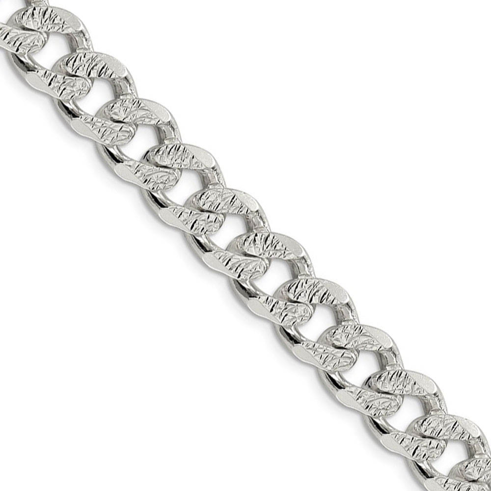 Men's 10.5mm, Sterling Silver Solid Pave Curb Chain Necklace