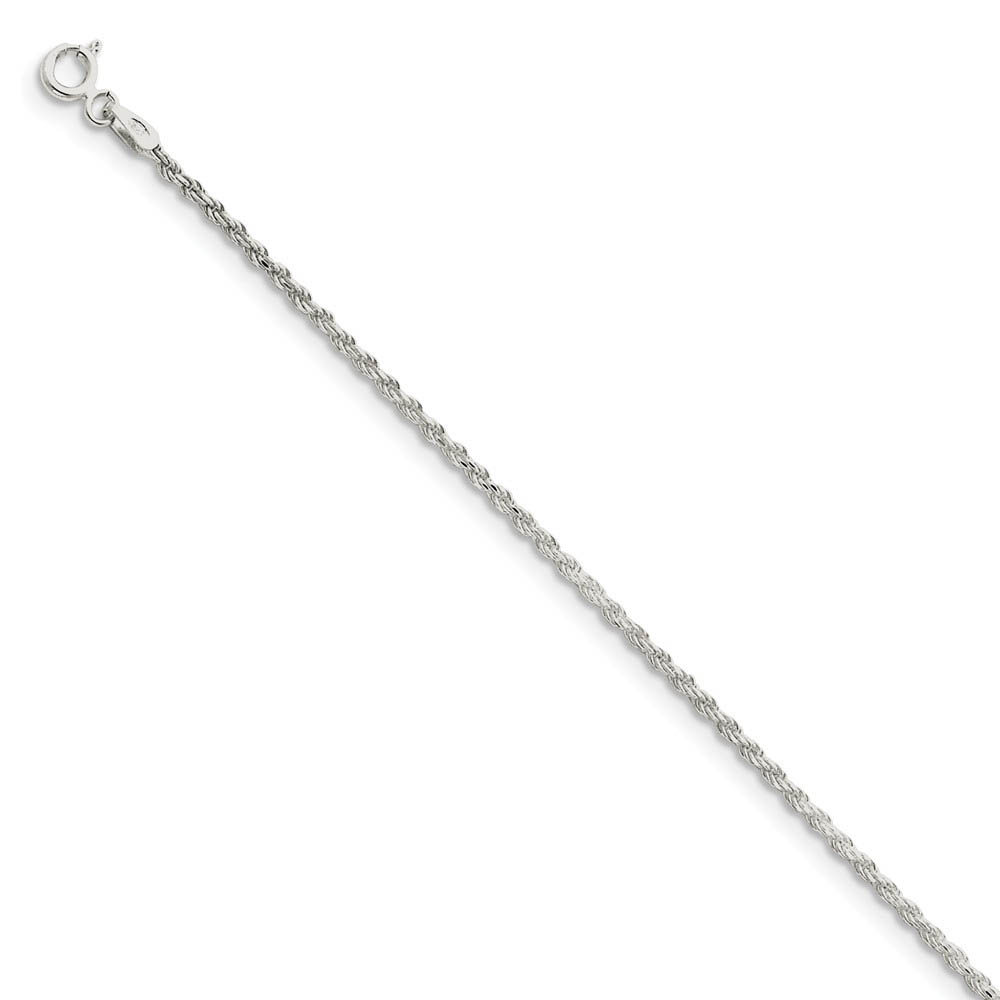 1.7mm, Sterling Silver Diamond Cut Solid Rope Chain Bracelet, 7 Inch