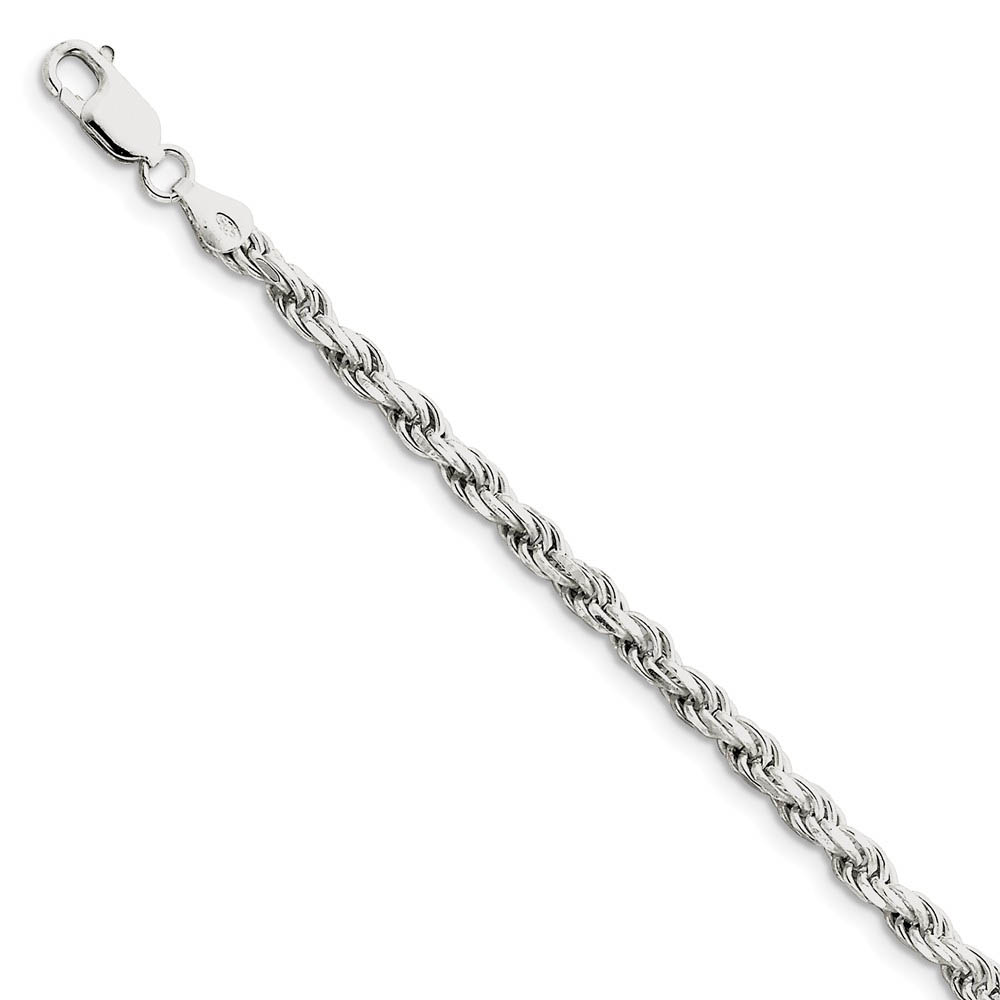 4.25mm Sterling Silver Diamond Cut Solid Rope Chain Anklet or Bracelet