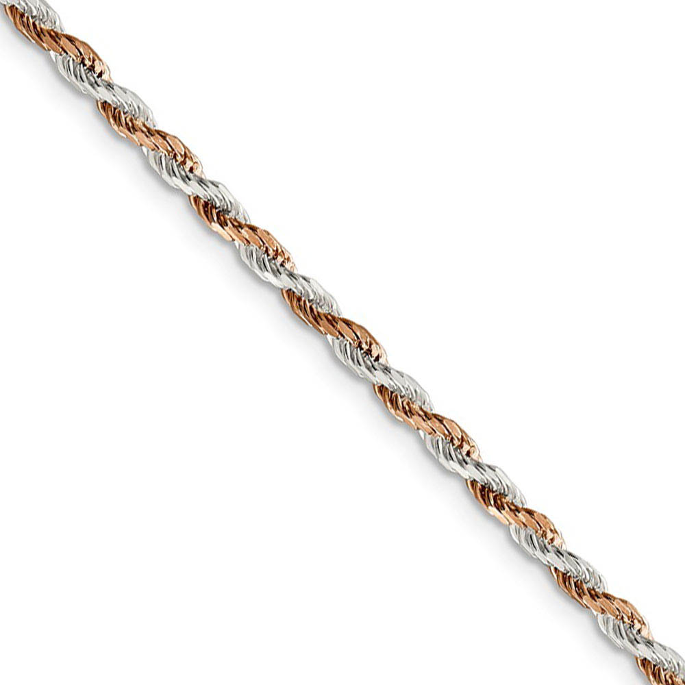 2.5mm Sterling Silver & 10k Rose Plated D/C Rope Chain Necklace