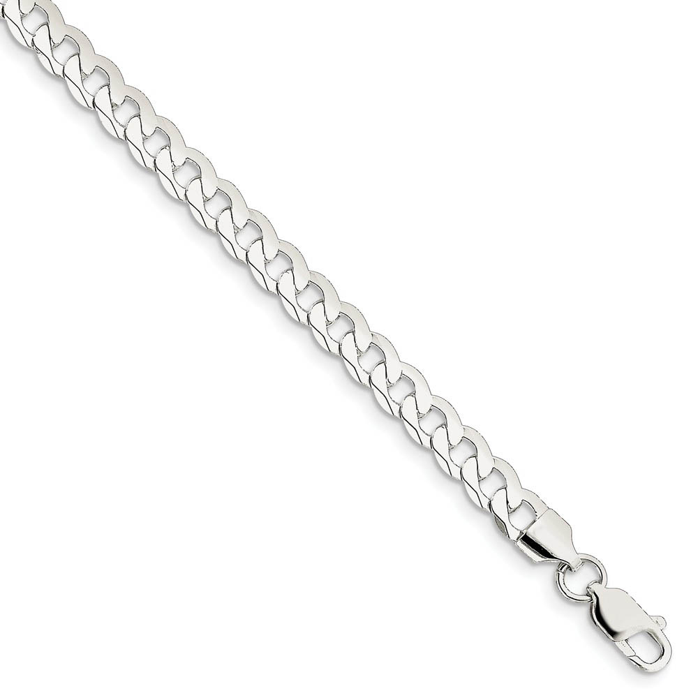 6mm, Sterling Silver, Solid Beveled Curb Chain Bracelet, 7 Inch