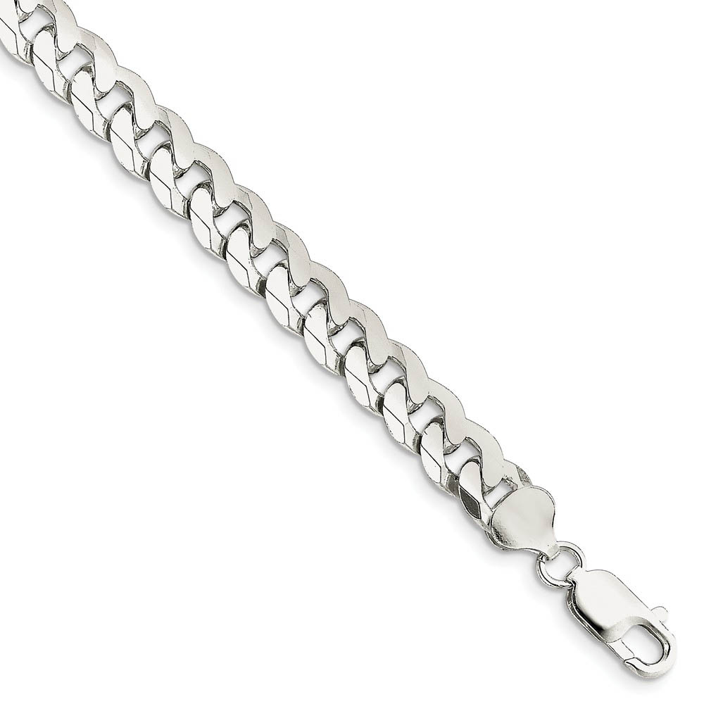 Men&#039;s 8.5mm Sterling Silver Solid Beveled Curb Chain Bracelet, 7 Inch