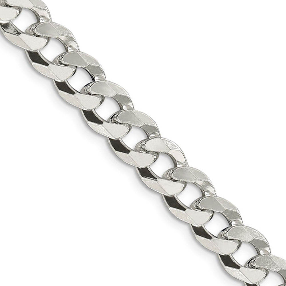 Black Bow Jewelry Mens 9.75mm Sterling Silver Solid Flat Curb Chain Necklace