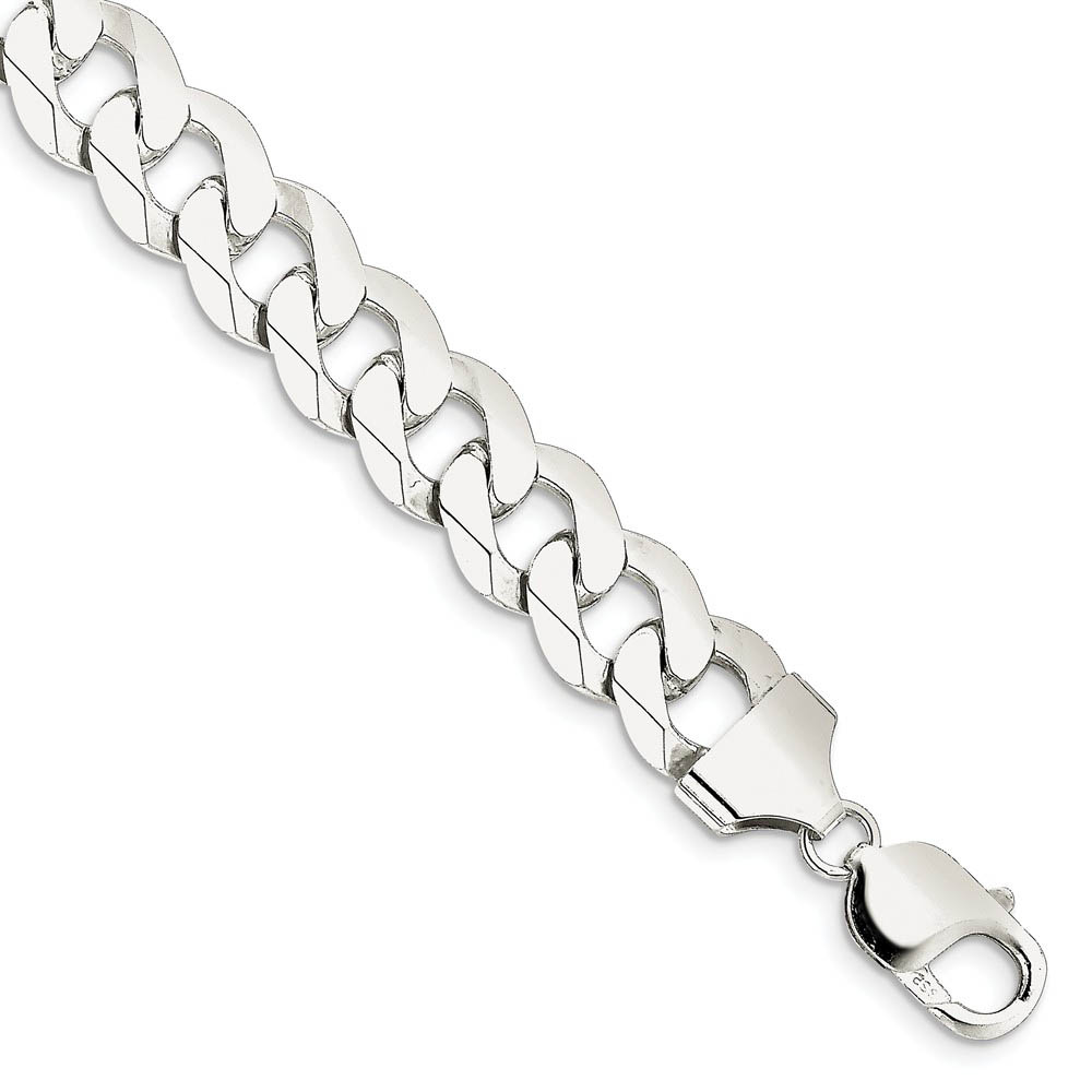 Men&#039;s 12.3mm Sterling Silver Solid Beveled Curb Chain Bracelet, 8 Inch