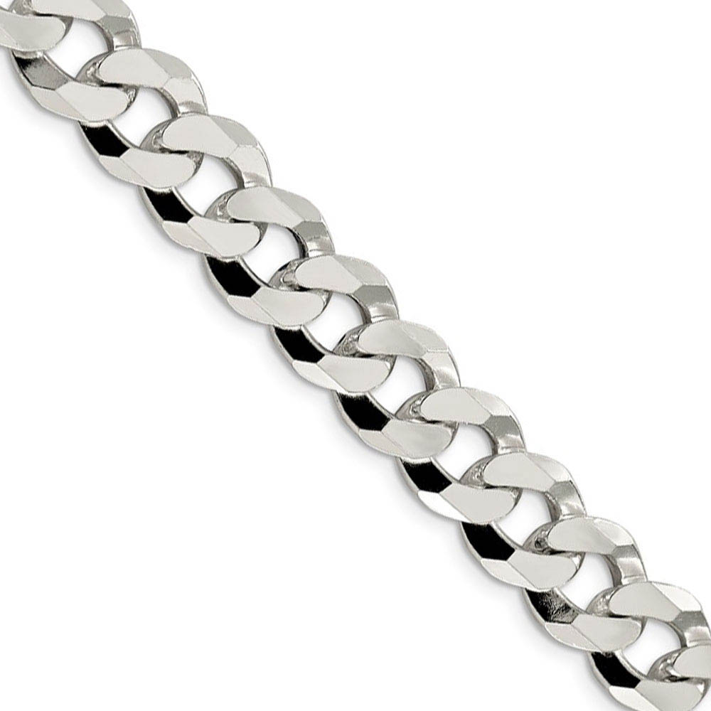 Men&#039;s 12.3mm Sterling Silver Solid Beveled Curb Chain Necklace, 20 In.