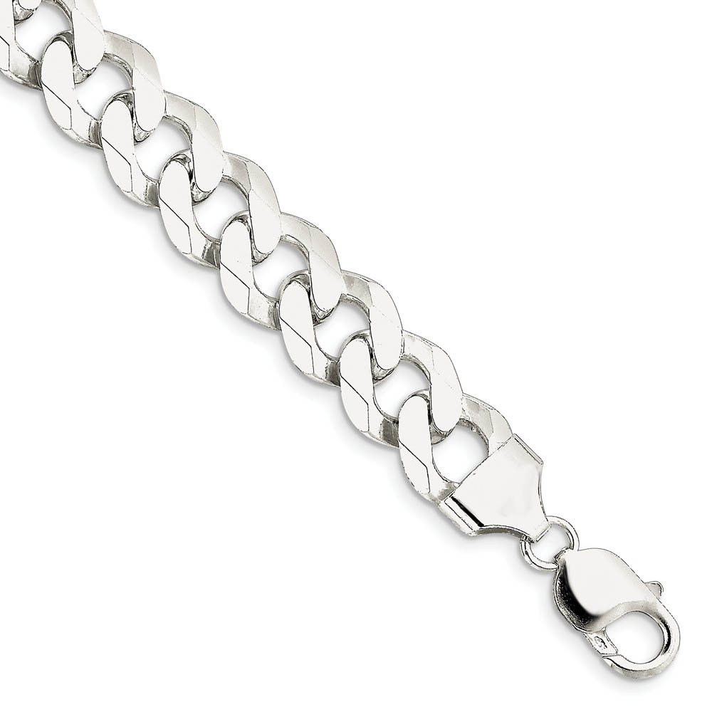 Men&#039;s 13mm Sterling Silver Solid Beveled Curb Chain Bracelet